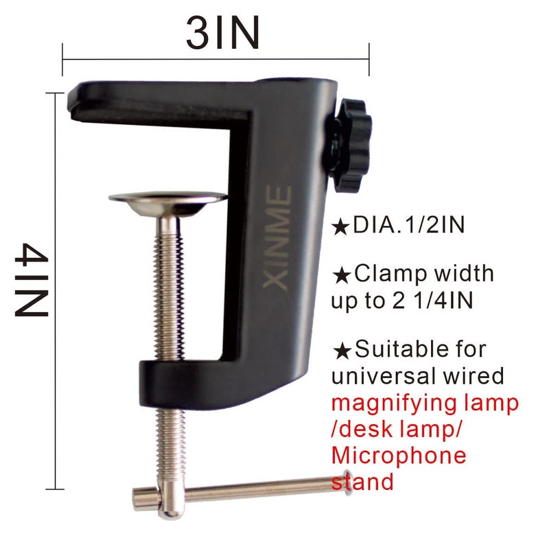 XINME Replacement Aluminum Alloy Cantilever Bracket C-Clamp 1/2 Inch 1.2CM Hole Diameter(Adjustable Thumb Screws) And Non-Slip Mat For Mic Stand/Table Lamp Desk Clamp - Image 3